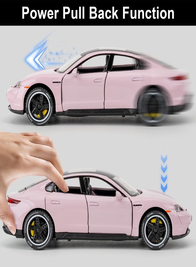 LOVEPOSELY 1:32 Car Model Compatible for Porsche Taycan Diecast Toy Car, Collectible Zinc Alloy Pull Back Vehicles Toy with Sound and Light for Adult Boys Girls 3 4 5 6 7 8 (Pink) - Image 4